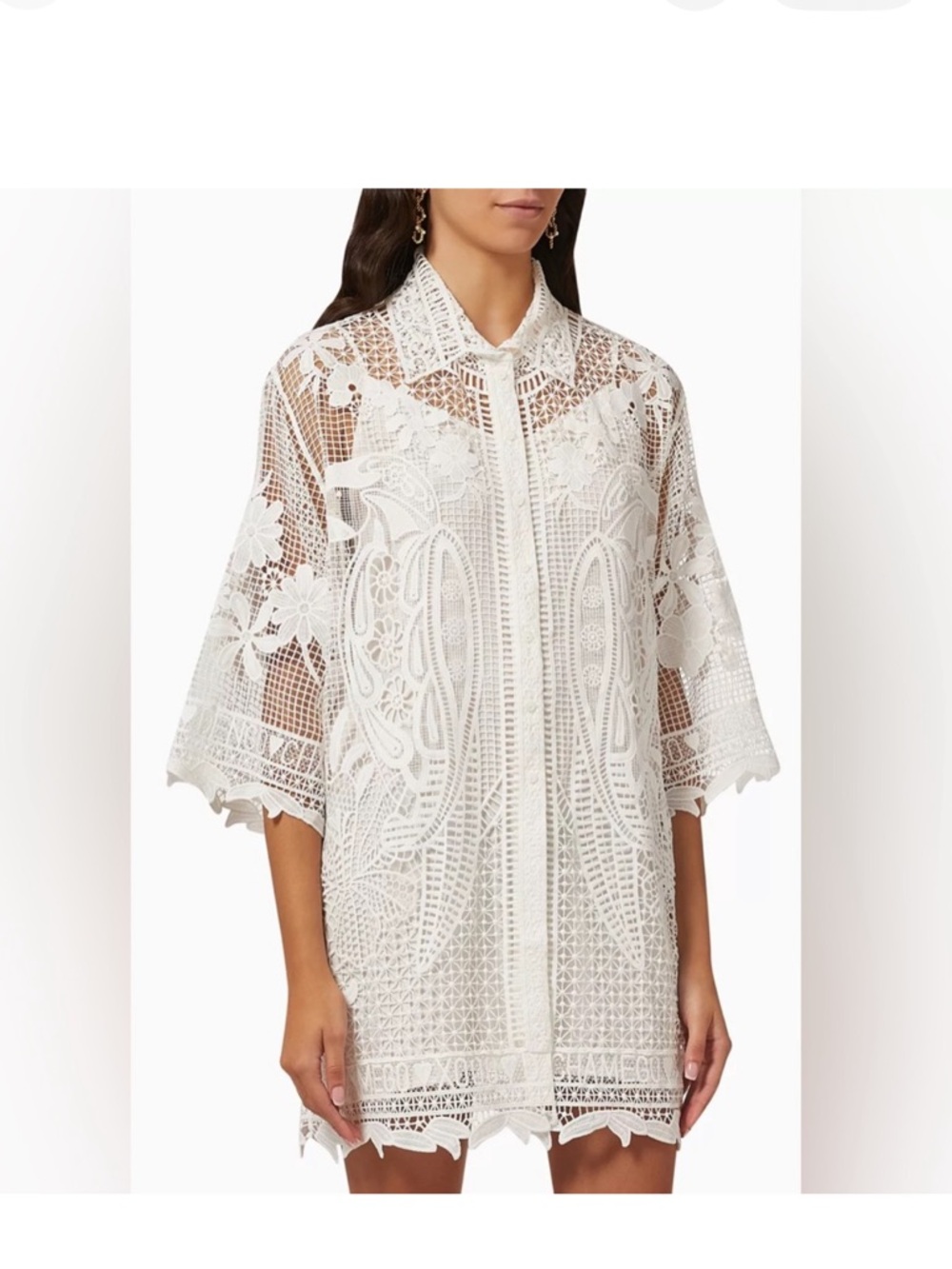 Farm Rio White Crochet guipure Lace dress with lining s